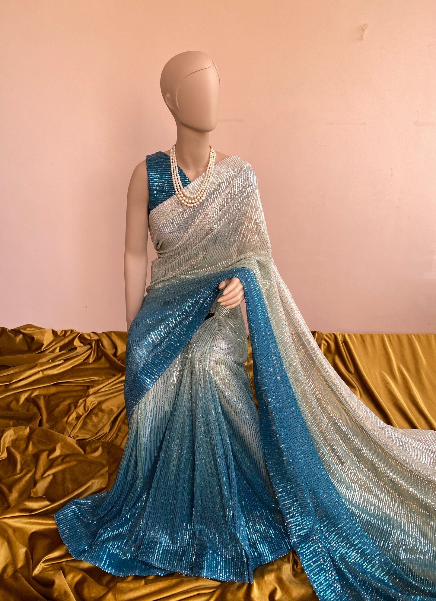 Ombré blue Sequin Saree