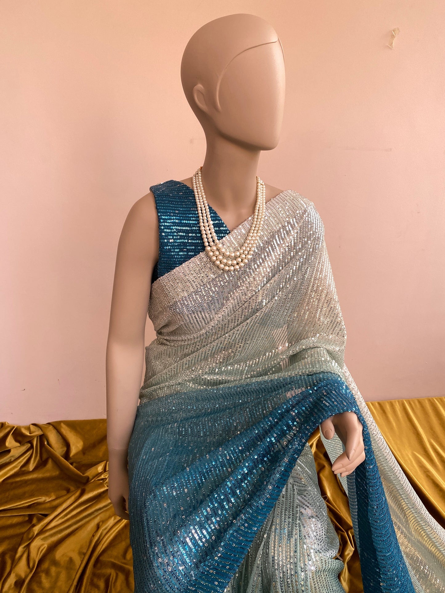 Ombré blue Sequin Saree