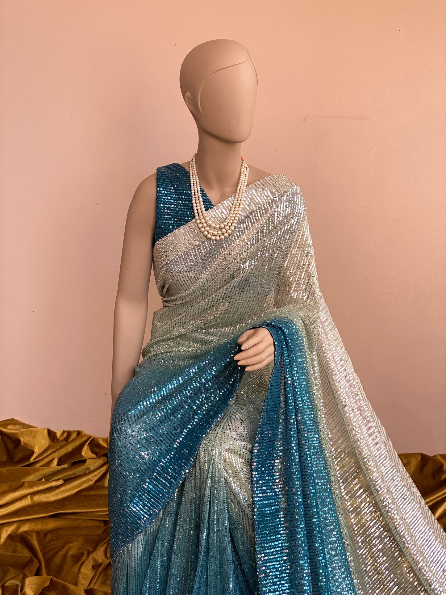 Ombré blue Sequin Saree