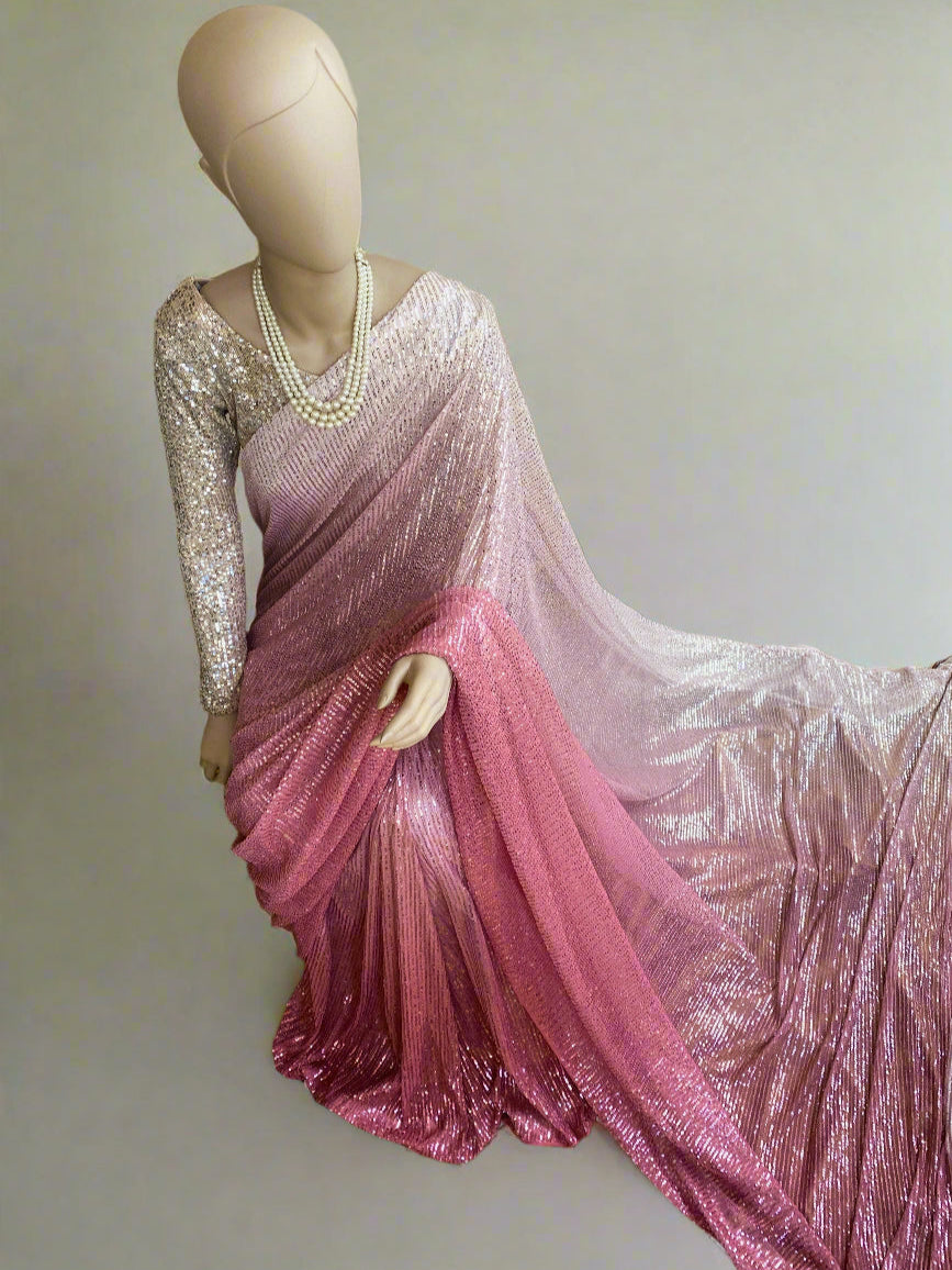 Salmon Pink Ombré Sequin Saree