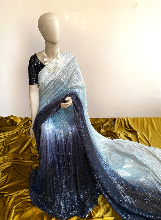 Ombré Midnight Sequin Saree