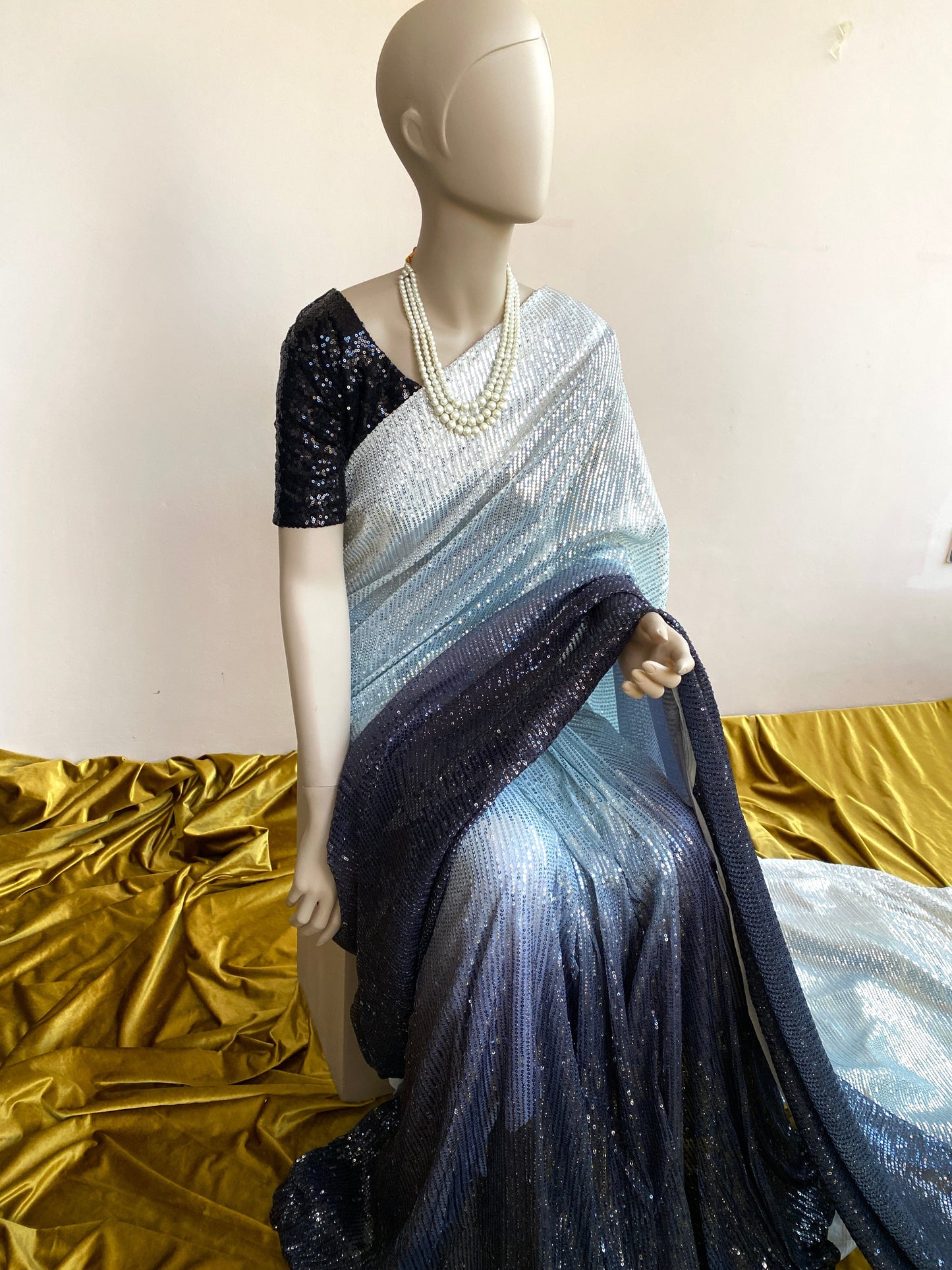 Ombré Midnight Sequin Saree